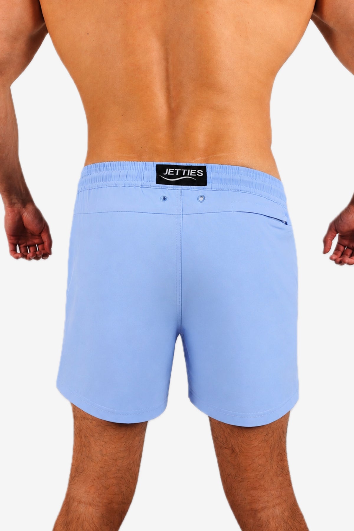 5 inch - Solid Baby Blue Swim Trunks Back View