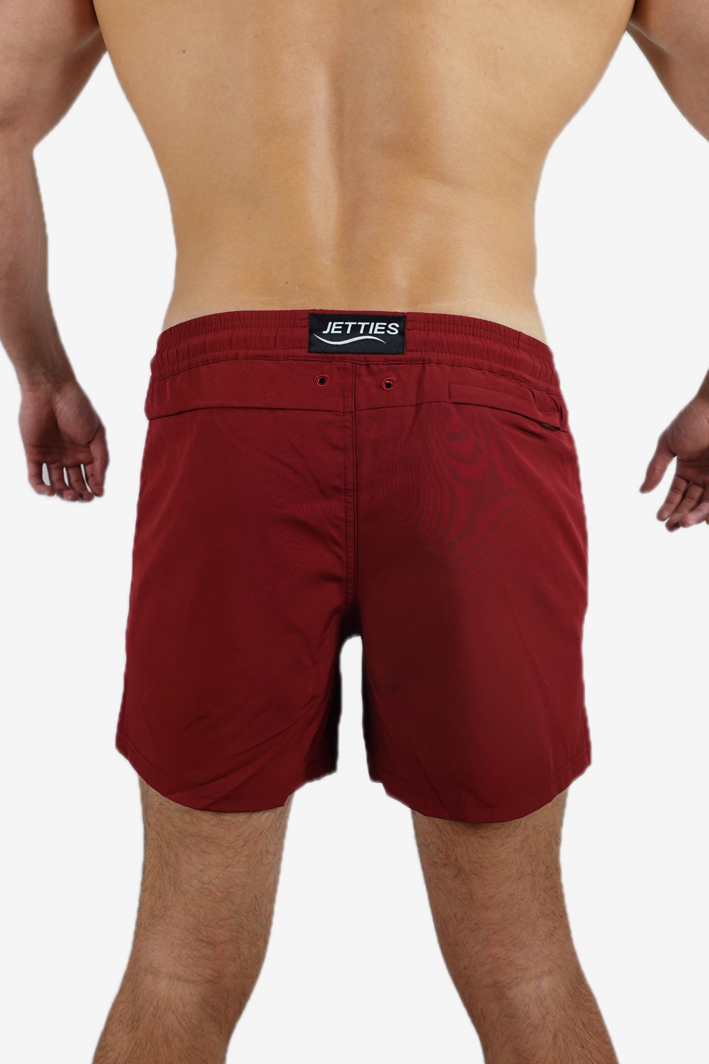 5 inch - Solid Burgundy Red Swim Trunks Back View