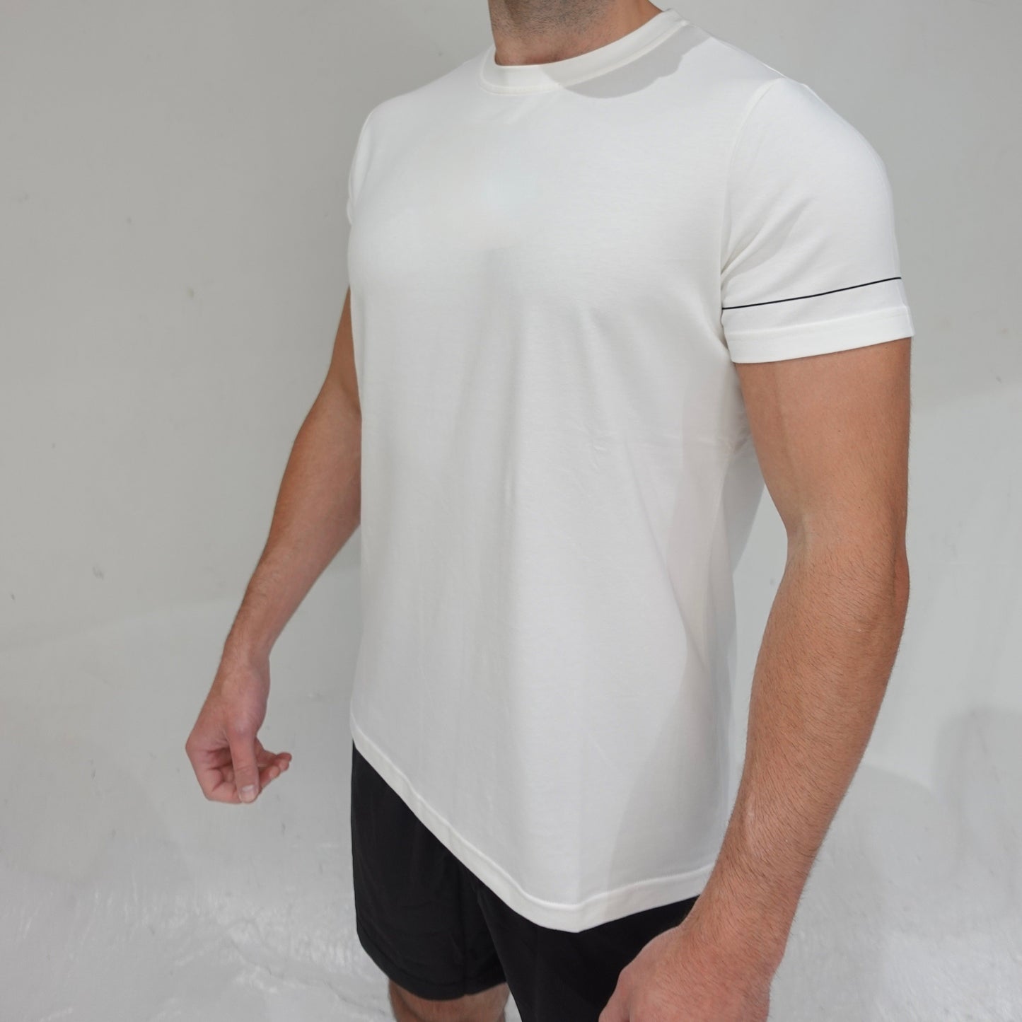 All Day Root Tee in white, short-sleeve casual t-shirt, side view, JETTIES