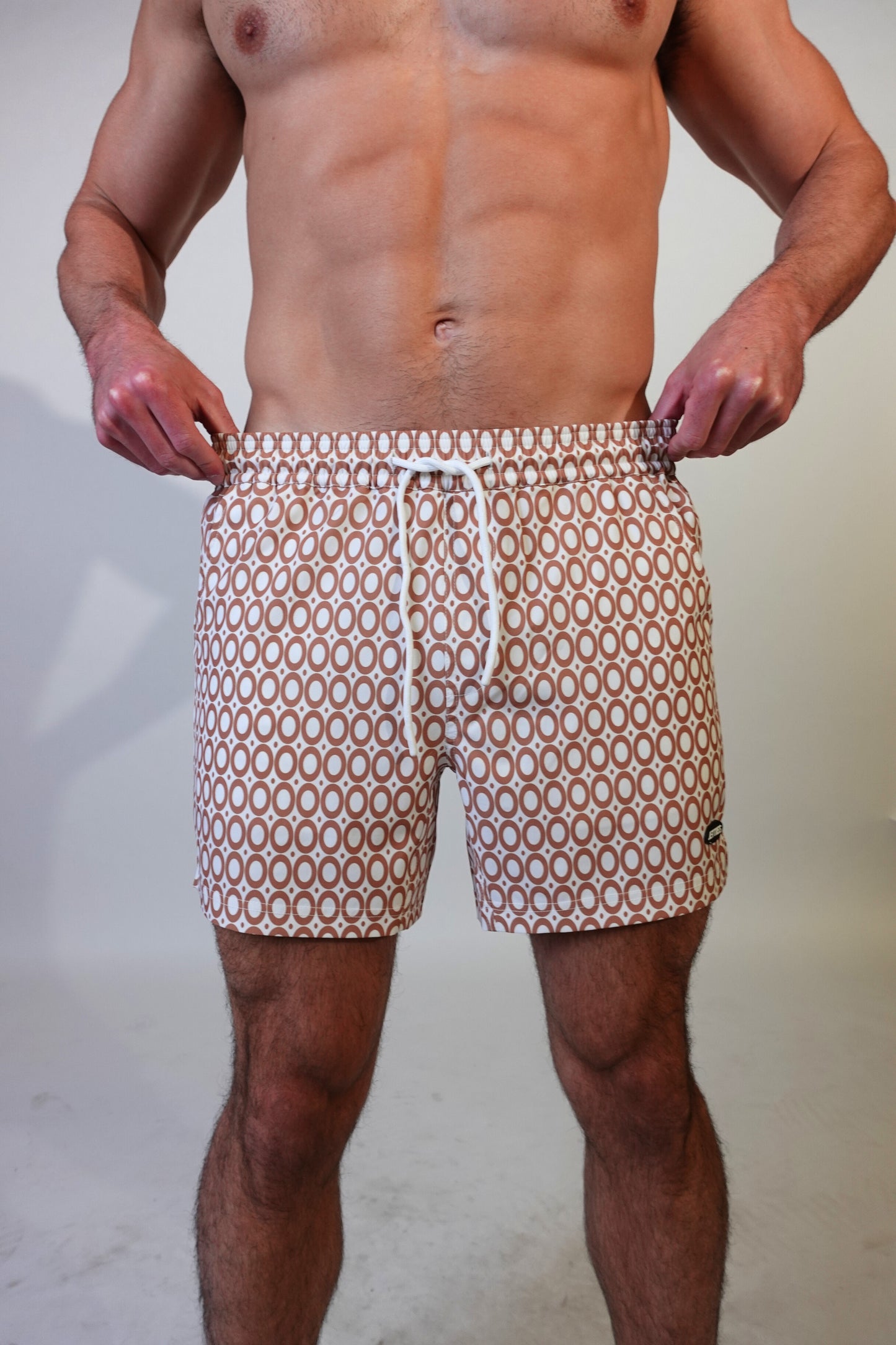 5 inch - Echo Pattern - Caramel - Swim Short Front View