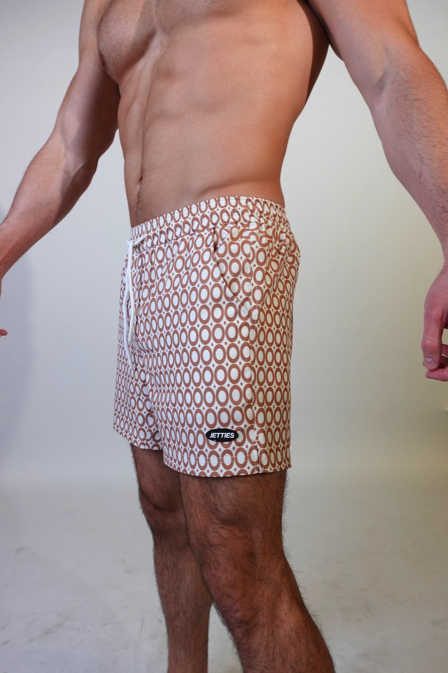 5 inch - Echo Pattern - Caramel - Swim Short Side View