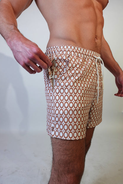 5 inch - Echo Pattern - Caramel - Swim Short Pocket View