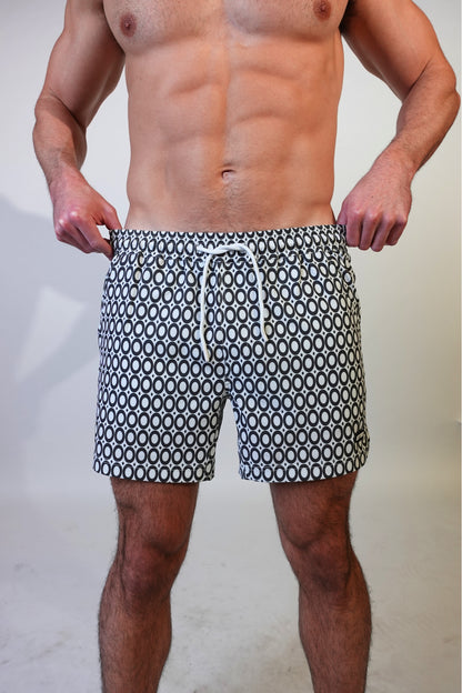 5 inch - Echo Pattern - Charcoal - Swim Short Front View