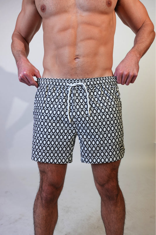 5 inch - Echo Pattern - Charcoal - Swim Short Front View