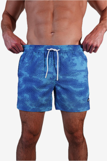 5 inch - Blue Camo Digital Pattern Swim Trunks front View
