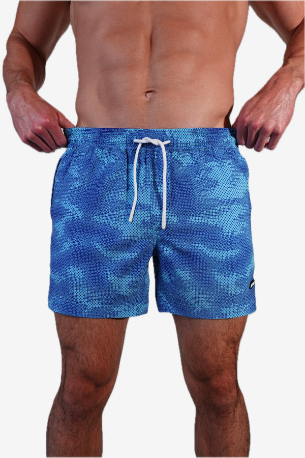 5 inch - Blue Camo Digital Pattern Swim Trunks front View