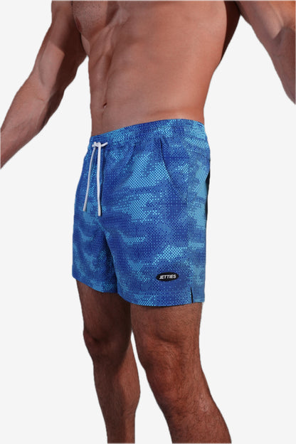 5 inch - Blue Camo Digital Pattern Swim Trunks Side View