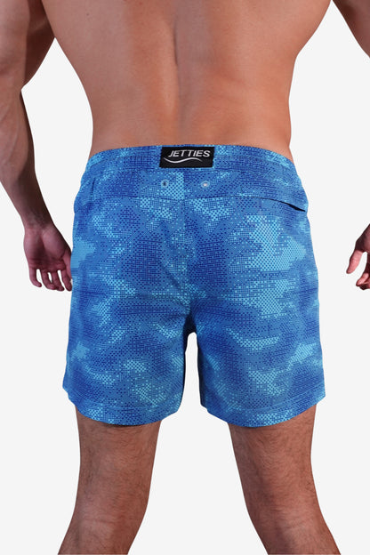 5 inch - Blue Camo Digital Pattern Swim Trunks back View