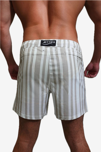 5 inch - Code Gray Beige Gray and white striped Swim Short back view