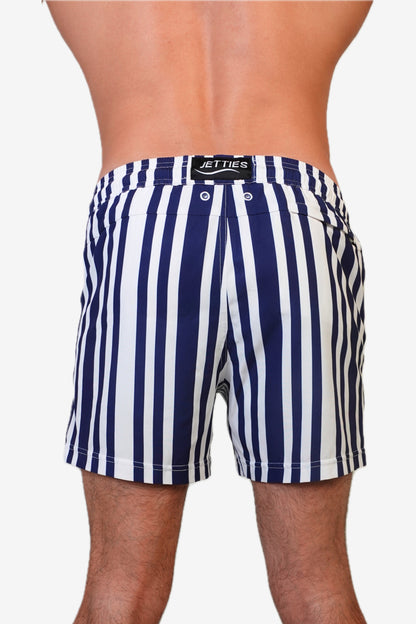 5 inch - Code Indigo navy and white striped Swim Short back View