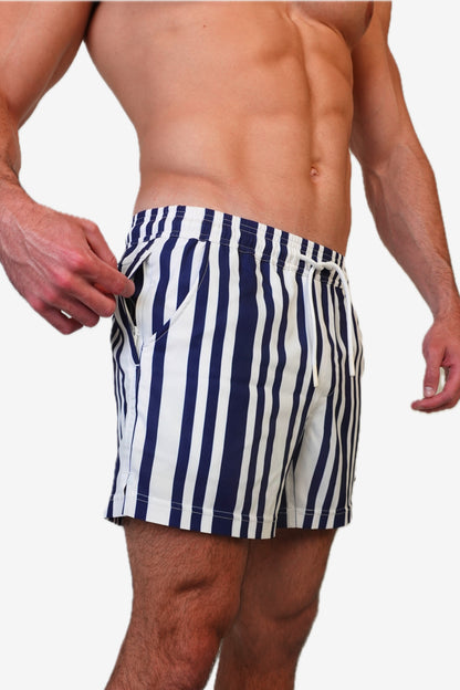 5 inch - Code Indigo navy and white striped Swim Short hip zipper pocket View