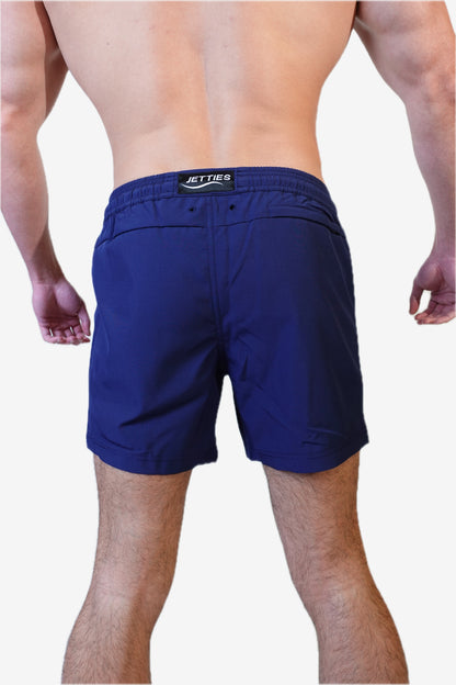 5 inch - Solid Navy Swim Trunks Back View