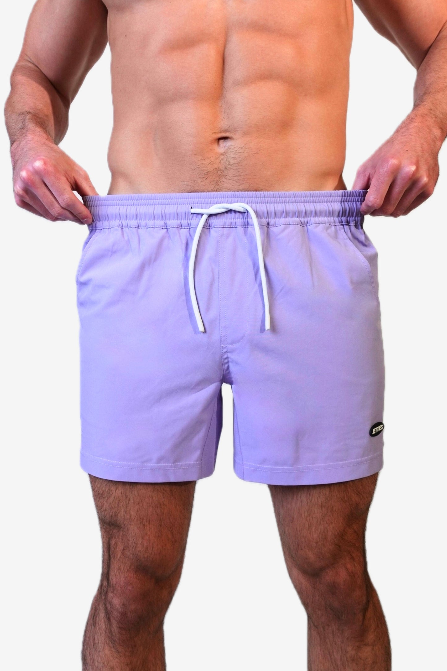 5 inch - Solid Lavender Swim Trunks Front View