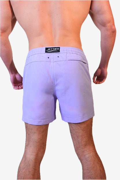 5 inch - Solid Lavender Swim Trunks Back View