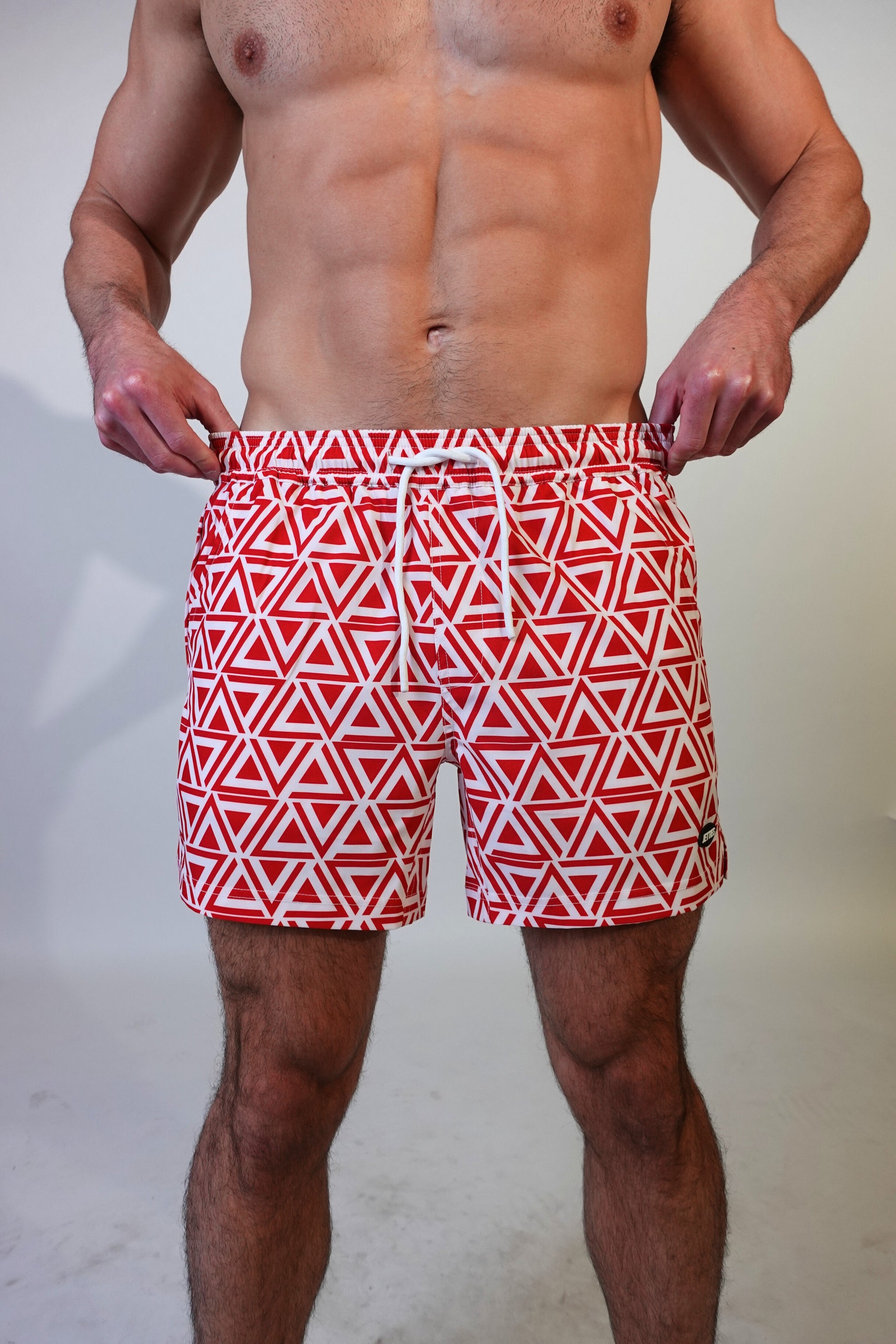 5 inch - Delta Pattern - Red - Swim Short Front View