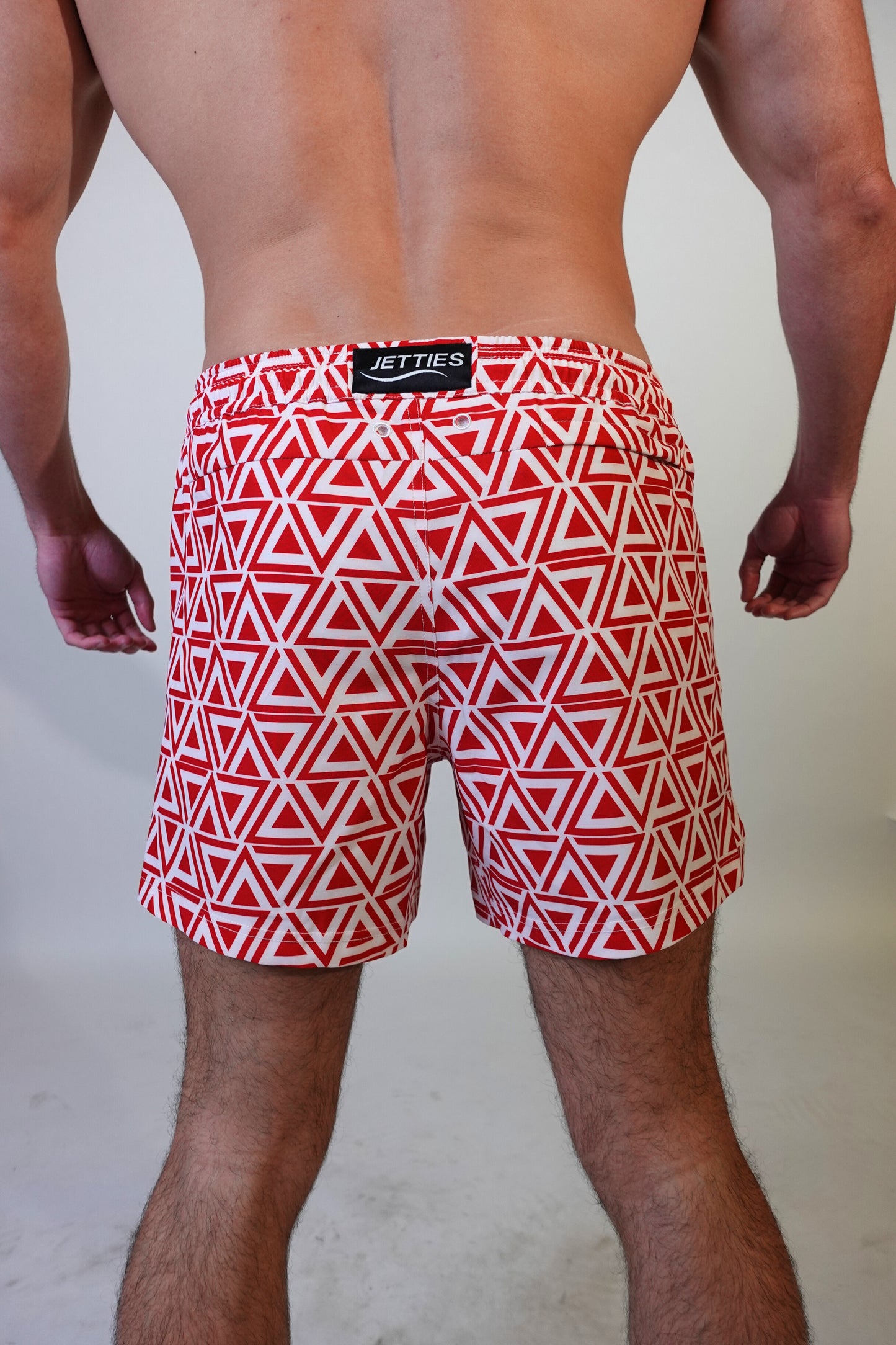 5 inch - Delta Pattern - Red - Swim Short Back View