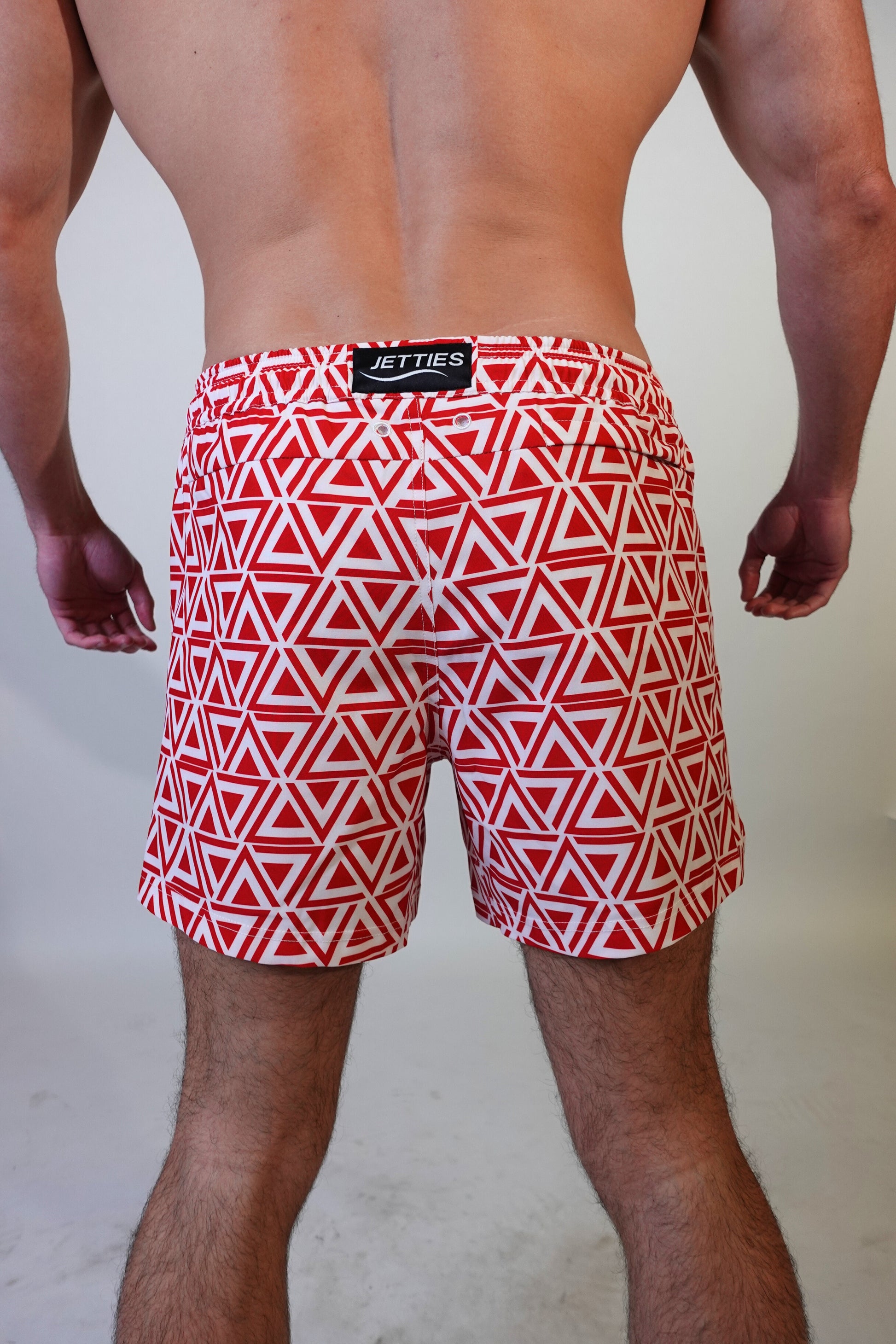 5 inch - Delta Pattern - Red - Swim Short Back View
