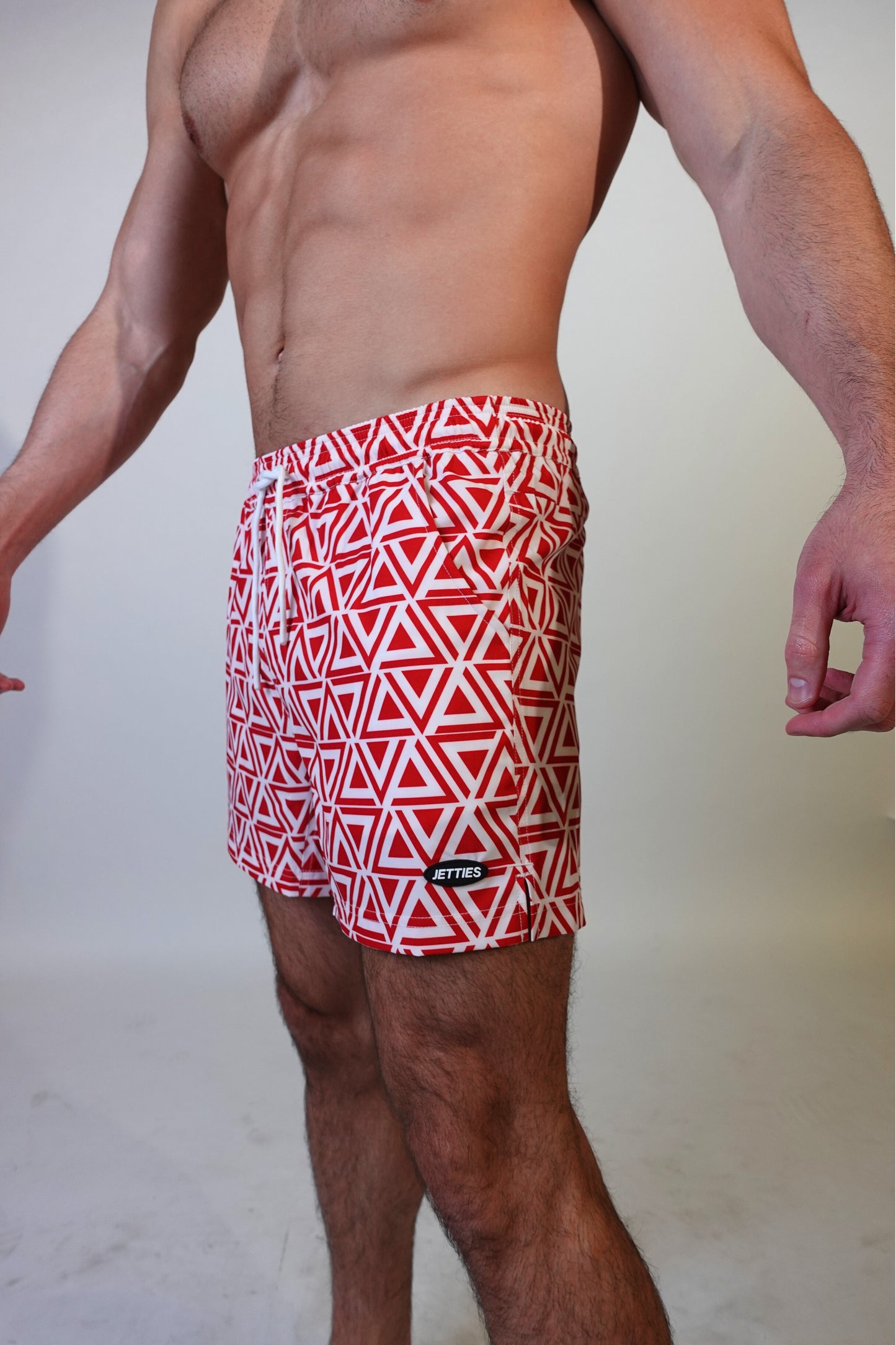 5 inch - Delta Pattern - Red - Swim Short Side View