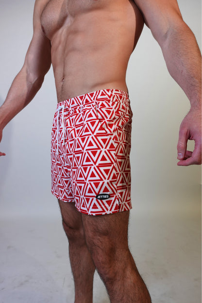 5 inch - Delta Pattern - Red - Swim Short Side View
