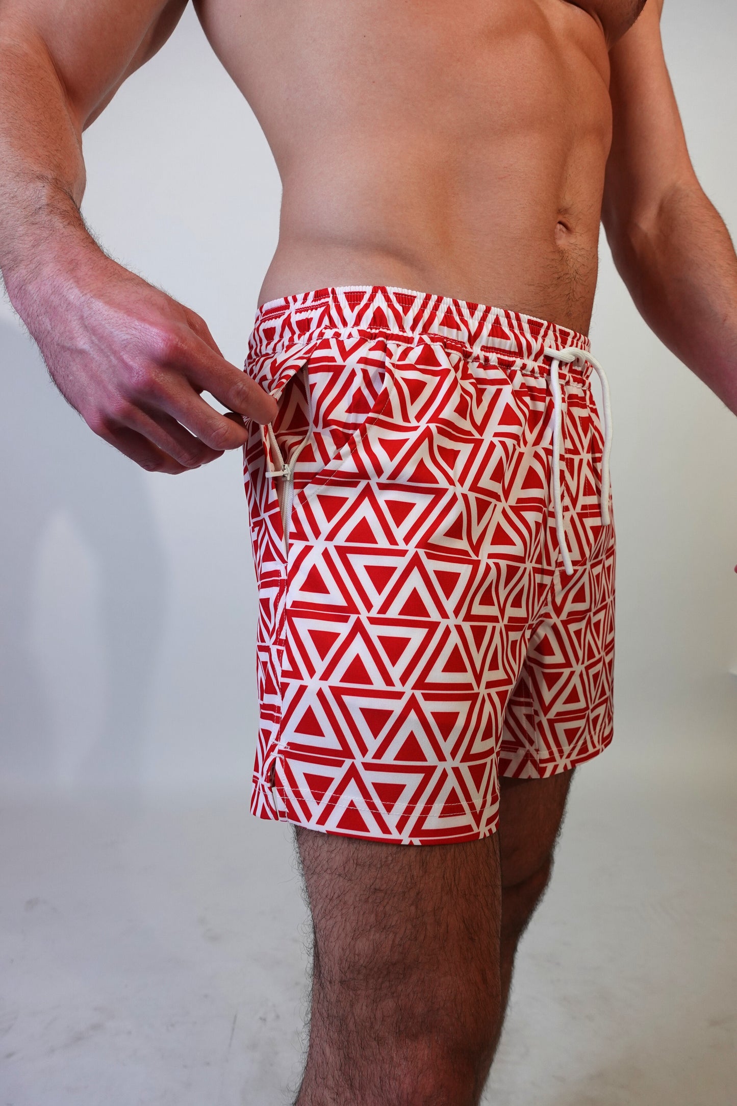 5 inch - Delta Pattern - Red - Swim Short Pocket View