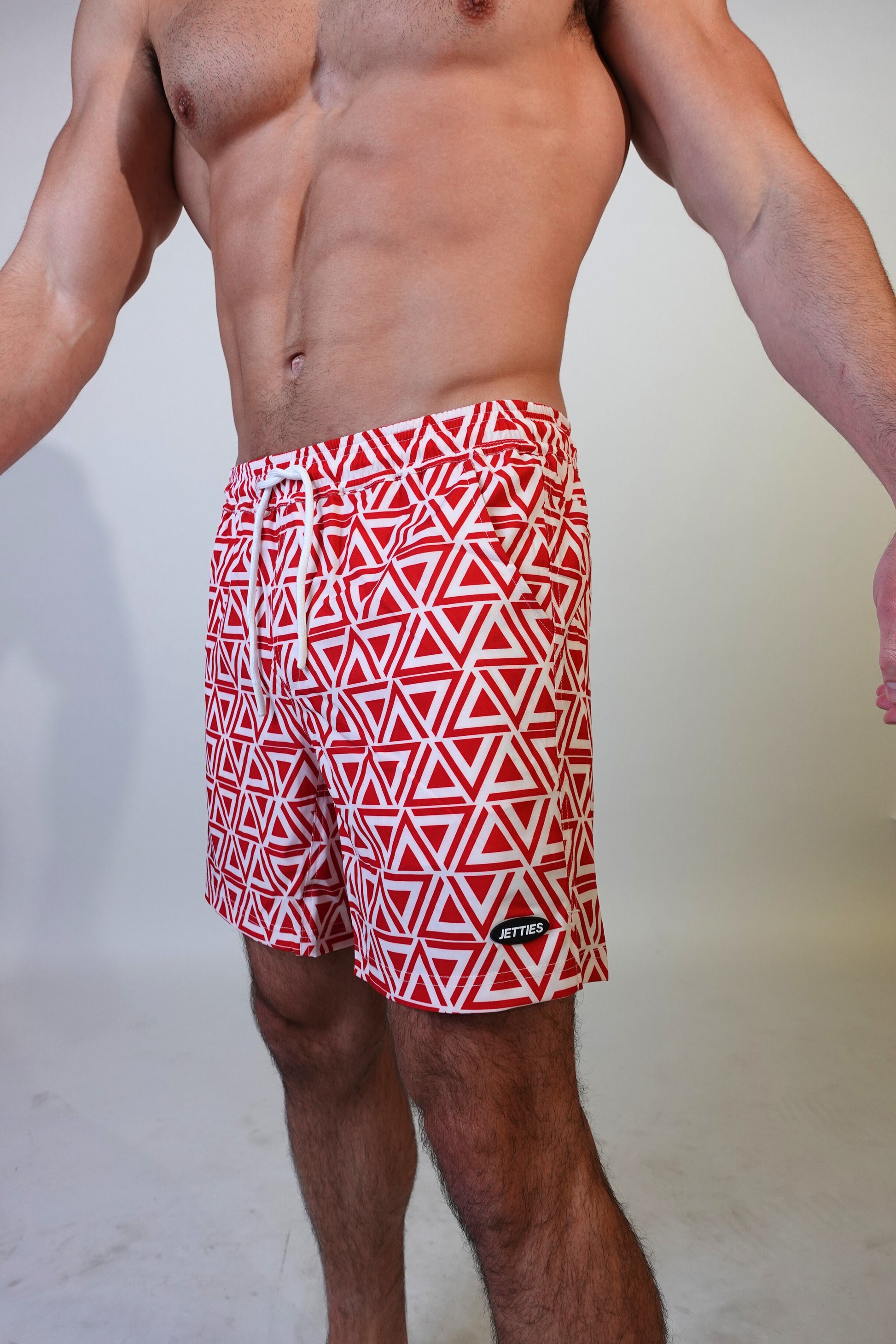 7 inch - Delta Pattern - Red - Swim Short Side View