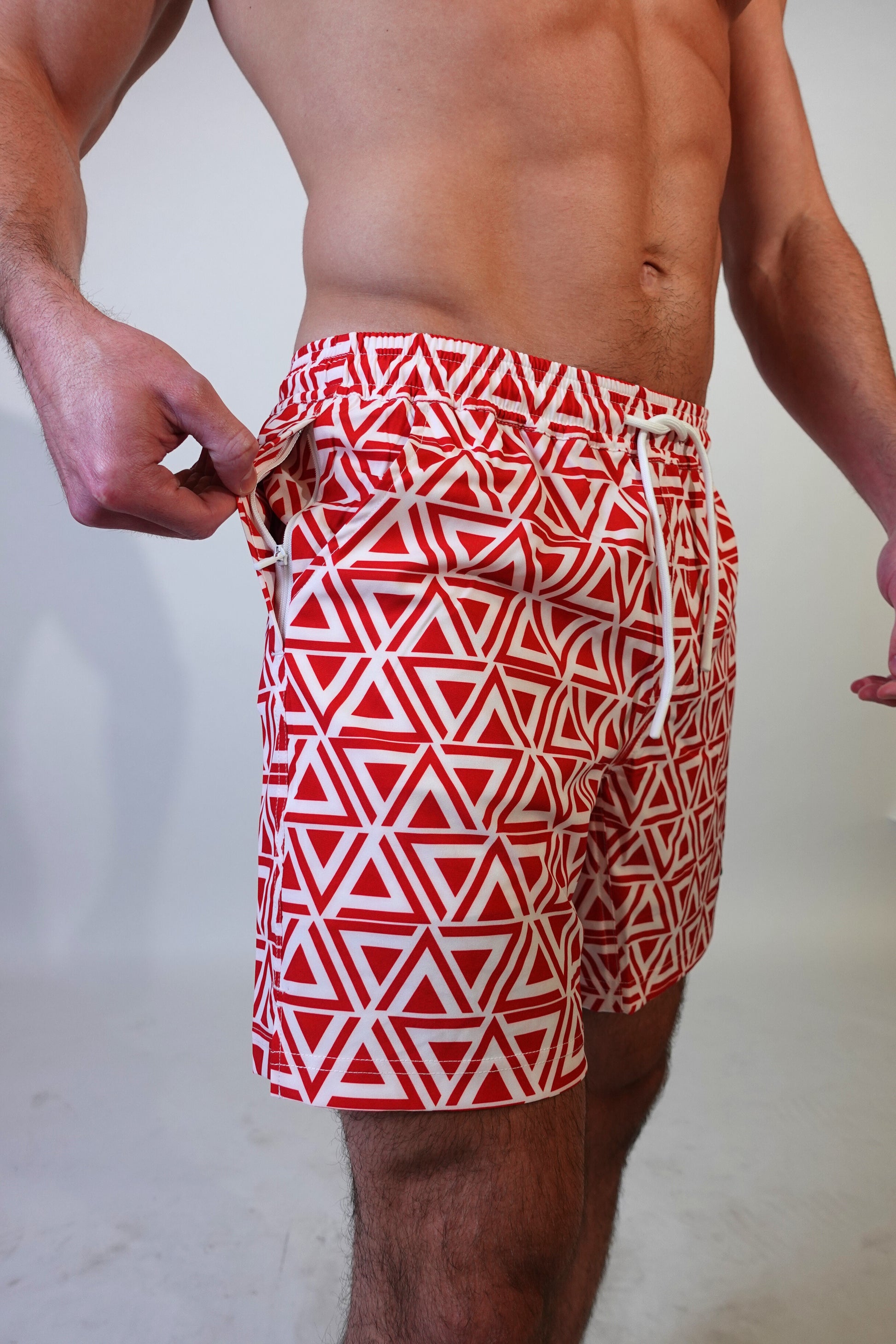 7 inch - Delta Pattern - Red - Swim Short Pocket View